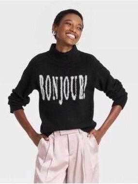 A New Day Black Mock Neck Bonjour Sweater